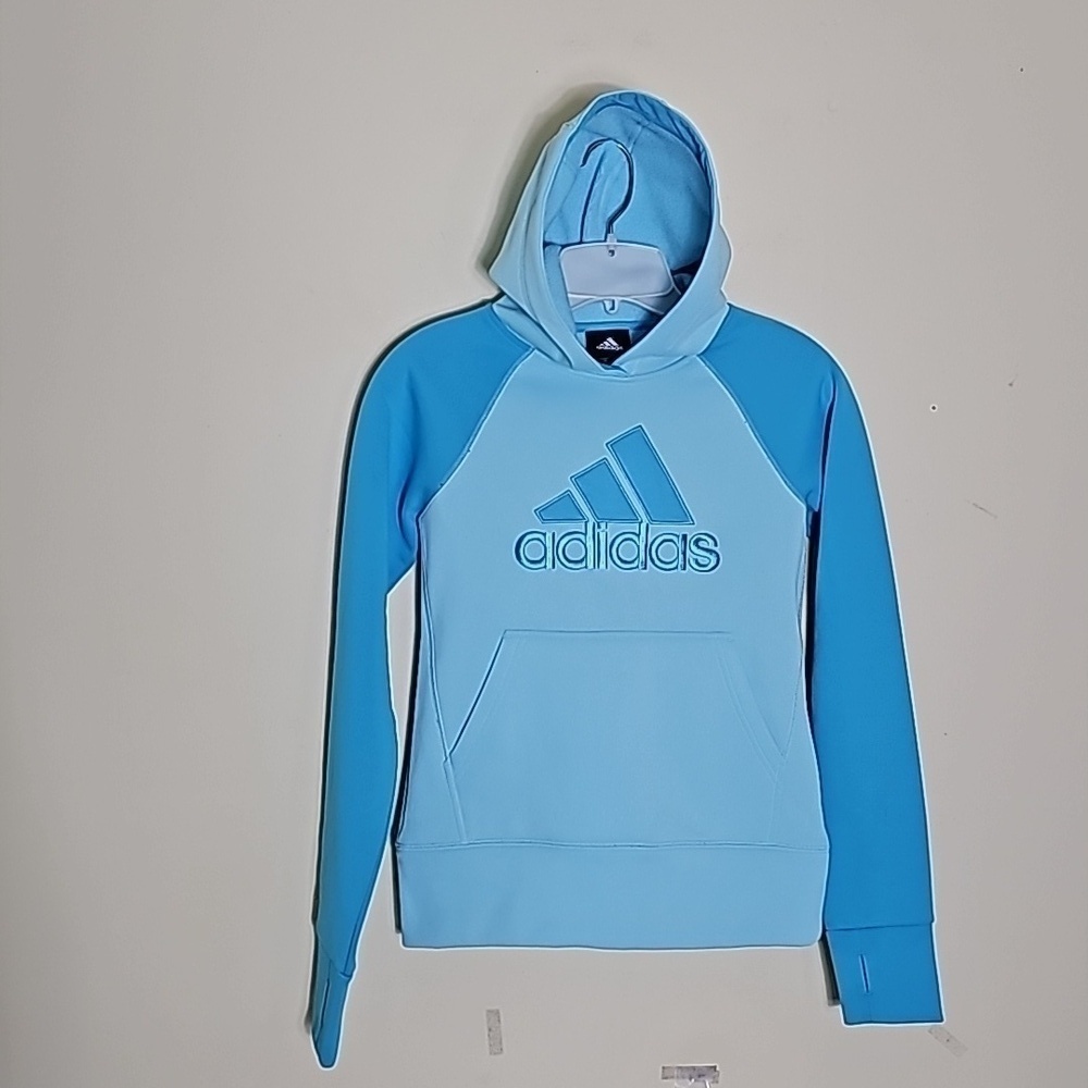 Adidas Hooded Climwarm Fleece Sweat Shirt Girls Size M pit-pit 16"